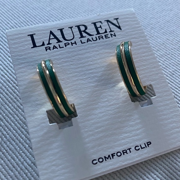 NWT Gold and Hunter Green Clip-On Hoop Earrings - Picture 3 of 4